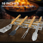Dad Gifts from Daughter Fathers Day Heavy Duty Wooden BBQ Grilling Accessories Kit for Backyard, Thick Stainless Steel Grill Utensils with Non-Slip Handle Tools in Portable Bag Birthday