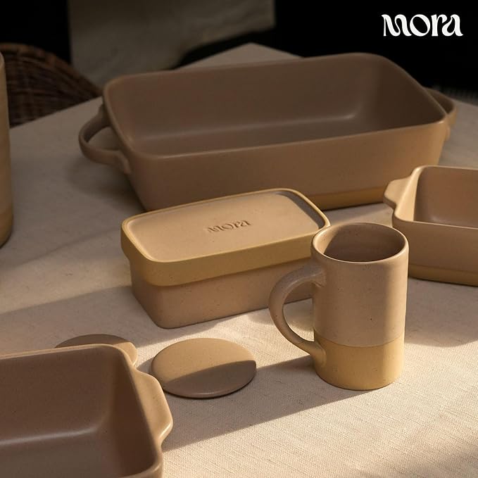 Mora Ceramic Baking Dish with Handles For Casserole, Lasagna, Gratin, Broiling, Roasting, and Baking. Large 9x13 in Pan, Extra Deep - Porcelain Serving Bakeware from Oven to Table. Freezer Safe - Mushroom