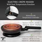Moss & Stone Cordless Electric Crepe Maker With Auto Power Off, On/Off Switch & Dual Temperature Setting, 8 Inch Portable Crepe Maker & Non-Stick Dipping Plate, Nonstick Coating Pan