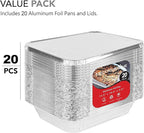 Stock Your Home Foil Pans with Lids - 9x13 Aluminum Pans with Covers - 20 Foil Pans and 20 Foil Lids - Disposable Food Containers Great for Baking, Cooking, Heating, Storing, Prepping Food Silver