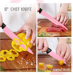 hecef 13 Pieces Kitchen Knife Set with Built-in Sharpening Wooden Block, Dishwasher Safe, High Carbon Stainless Steel Knife Block Set with Steak Knives, Kitchen Scissors, Pink