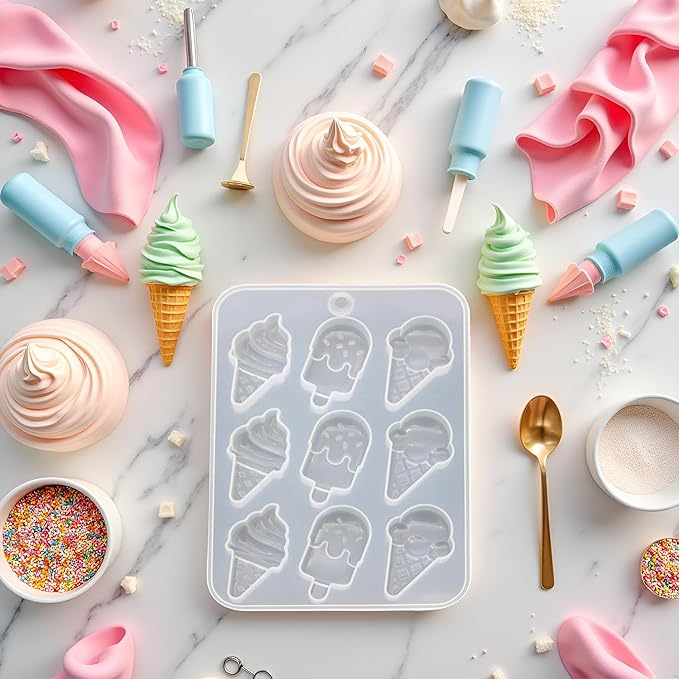 White Cake Mold, Ice Cream Popsicle Cute Food Keychain Pendant Silicone Resin Mold Jewelry Tools，Jewelry Boxes and Organizers，Ice Pop Molds Specialty Tools and Gadgets
