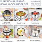 TeamFar 4-1 Colander with Bowl Set, Rotatable Colander for Kitchen, Stainless Steel Food Strainers and Colanders Mixing Bowl with Graters, for Veggies Fruits Washing, Pasta Straining - Black