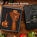 Mooues Wooden Spoons for Cooking, Wooden Utensils for Cooking Natural Teak Wooden Kitchen Utensils Set Comfort Grip(9 PCS SET GIFT BOX)