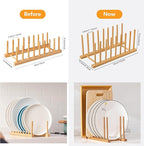 HBlife 2pcs Heighten and Widen Bamboo Dish Dying Rack Pot Lid Plate Organizer Holder for Cabinet, Cutting Board Stand Drainer Storage Plate Rack for Dish, Pot Lid, Bowl, Cup, Cutting Board and Books