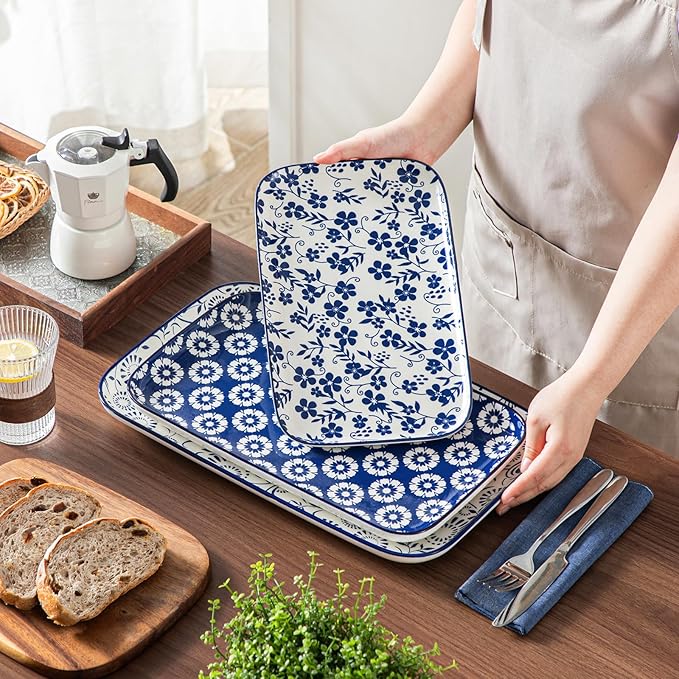 vancasso Porcelain Serving Platters Set of 3, Serving Trays for Party, Serving Dishes for Entertaining, Ceramic Trays for Serving Food, 16"/14"/12" Inch, Series SELENE