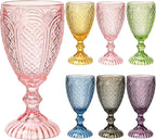 Colored Vintage Wine Glasses Set of 6 – 10.5 Ounces Colored Glass Water Goblets, drinking glasses for Mothers Day, Wedding, Holiday, or Fancy Glassware for everyday