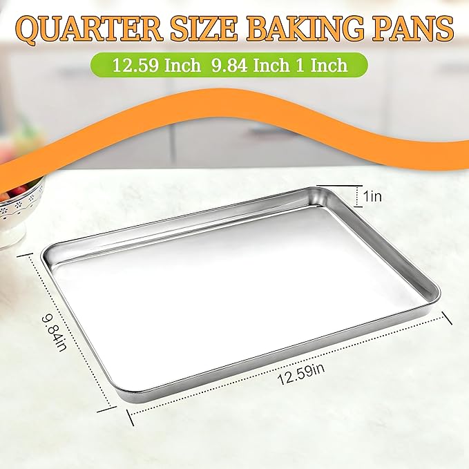 CEKEE Stainless Steel Cookie Sheets for Baking, 2PCS Stainless Steel Baking Sheet, Size 12.59 x 9.84 x 1 Inch，Heavy Duty & Easy Clean Baking Pans Tray Set