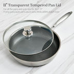 11 In Glass Lid for Frying Pan, Tempered Replacement Cover Compatible with All 11" Cookware for Skillets, Round Cast Iron, Cast Aluminium, Stainless Steel Pans &Pots, 10.8in/ 276mm - 11.2in/292mm