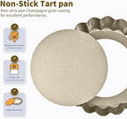 RICHSC-PAN Mini Tart Pan 12PCS, 4 Inch Tart Pan Removable Bottom Non-Stick Tin, 0.9 Inches High Suitable for DIY Making Small Tarts at Home. Champagne Gold Appearance.