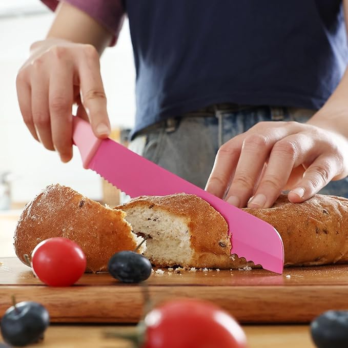 hecef 15 Pieces Kitchen Knife Set with Built-in Sharpening Wooden Block, Dishwasher Safe, High Carbon Stainless Steel Knife Block Set with Steak Knives, Kitchen Scissors, Hot Pink