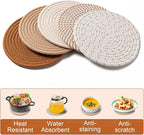 Husfunov 7 Inch Trivets for Hot Dishes, Pots and Pans, 5 Heat Resistant Pot Holders for Kitchen, Home Essentials, Hot Pads for Countertop and Table, Farmhouse Decor Vase Mats, Brown