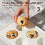 HONGBAKE 2 Pack Nonstick Ceramic Muffin Pan, 6 Cup Muffin tin for Baking, Non-toxic Cupcake Pan, Heavy-duty Aluminized Steel Cupcake Tray with Diamond Texture, Easy To Clean (Cream, 2PCS)