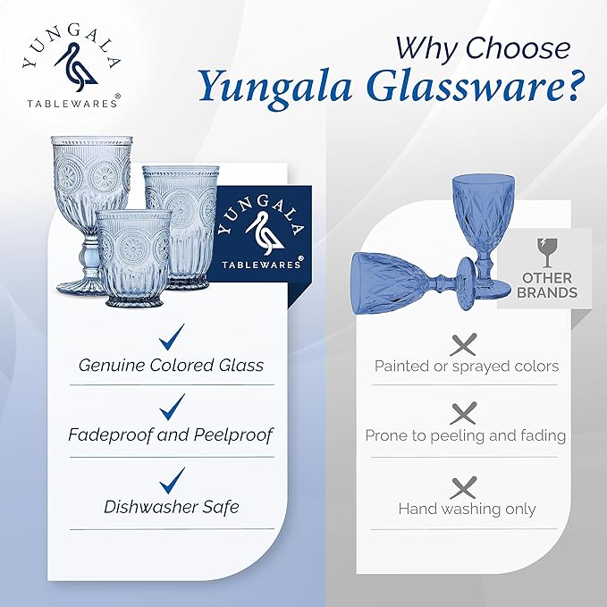 Yungala Blue-Wine-Glasses-Sunflower-Set-6 Blue Wine Glasses Set of 6 Vintage Hobnail Goblets 10 oz Dishwasher Safe
