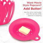 Ecolution Patented Micro-Pop Microwave Popcorn Popper with Temperature Safe Glass, 3-in-1 Lid Measures Kernels and Melts Butter, Made Without BPA, Dishwasher Safe, 1.5-Quart, Pink