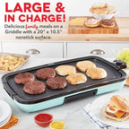 Dash Deluxe Everyday Griddle - Electric Griddle with Removable Plate - Nonstick, Easy-Clean Surface & Anti-Slip Base - Recipe Book Included - Aqua