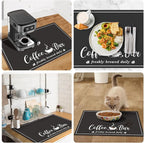 CooRug Absorbent Coffee Mat, Fashion Dish Drying Mat for Kitchen Counter Coffee Bar Accessories Espresso Machine Dish Rack 12" x 20" Black