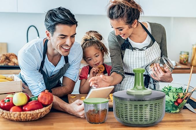 Brieftons Salad Spinner and Chopper: Large 6.3-Quart Lettuce Greens Vegetable Washer Dryer, with Bonus 0.95-Quart Veggie Chopper Mixer, Compact Storage, Easy Push Operation for Quick Veggie Prepping