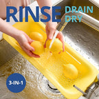 BLUE GINKGO Over the Sink Colander Strainer Basket - Wash Vegetables and Fruits, Drain Cooked Pasta and Dry Dishes - Extendable - New Home Kitchen Essentials (Yellow, 1 Pack)