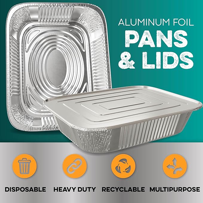 Aluminum Pans With Lids 9x13 [10 Sets] Aluminum Foil Pans Trays With Lids - Half Size Tin Foil Disposable Pans For Baking, Roasting, Cake Serving Dishes, Catering Supplies, Steam Table Chafing
