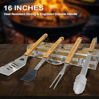 Step Dad Gifts from Daughter Fathers DatHeavy Duty Wooden BBQ Grilling Accessories Kit for Backyard, Thick Stainless Steel Grill Utensils with Non-Slip Handle Tools in Portable Bag Birthday