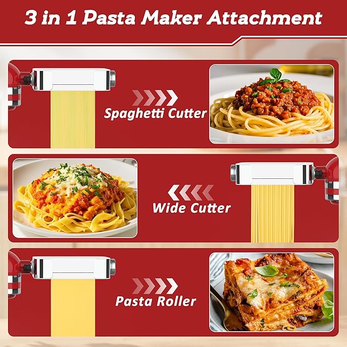 Jooke Meat Grinder Pasta Maker Attachment for Kitchenaid Stand Mixers,Set for Kitchenaid Mixer Attachments Includes Metal Food Grinder with Sausage Stuffer Tubes,3 in 1 Pasta Attachment,Dough Cutter