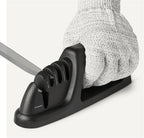 Amazon Basics 4-in-1 Knife Sharpener with Non-Slip Base, Includes Safety Glove