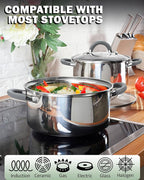 Cook N Home Stainless Steel Cookware Sets, 3-Ply 12 Pcs Pots and Pans Set with Stay-Cool Handle, Non-Toxic, Induction-Ready, Dishwasher & Oven Safe, Combatible w/ All Cooktops
