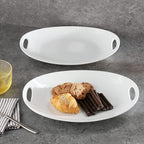 Buyajuju Porcelain Serving Platter with Handles, 14" serving dishes for entertaining, Oval Serving tray for Salad, Stew, Fruits and Pasta, Set of 2, White