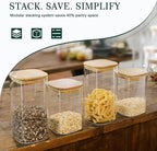 LIBWYS 12-Pack Glass Pantry Storage Containers with Bamboo Lids (0.76Qt/1.22Qt/1.67Qt) - Stackable Square Food Jars for Pantry Organization, Coffee, Flour, Snacks, Tea | Kitchen Canisters Set