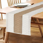 FEXIA Boho Table Runner for Thanksgiving Home Decor 48 Inches Long Farmhouse Rustic Table Runner Cream & Brown Macrame(Without Tassel) for Dining Bedroom Decor Rustic Bridal Shower (12x48 Inches)