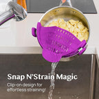 Kitchen Gizmo Snap N Strain Pot and Pasta Strainer - Strainers and Colanders - Adjustable Silicone Clip On Strainer for Pots, Pans, and Bowls - Kitchen Colander - Purple (Pack of 2)