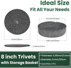 8 Inch Trivets for Hot Dishes, Hot Pots and Pans, Thick Heat Resistant Large Coaster for Kitchen, Hot Pads, Kitchen Essentials, Kitchen Decor for Table & Countertop with Storage Basket, 5 Pcs