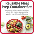 GoodCook Meal Prep Containers Set Microwave & Dishwasher-Safe Round Food Organizers with Labeled Compartments BPA-Free Food Storage Set with Snap Shut Lids Portion Control, 10-Pieces, Red