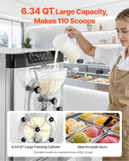 VEVOR Commercial Hard Ice Cream Machine, 2000W 3.17-5.28 Gal/Hour, Countertop Gelato Hard Serve Ice Cream Maker with 6L 304 Stainless Steel Cylinder, Auto Clean LED Panel for Snack Bar Restaurants