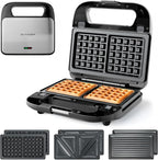 KEINVE 3 in 1 Sandwich Maker & Waffle Maker, Removable Non-Stick Plates, Panini Press, Grilled Cheese Maker, Cool-Touch Handle, LED Light, Easy Clean, 750W, for Home Kitchen Breakfast