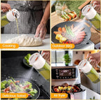 2-IN-1 500ml/17oz Light-Blocking Dark Oil Sprayer for Cooking W/ Stickers, Dark Green Glass Olive Oil Dispenser Bottle for Kitchen, Even Spray with Portion Control, Perfect for Air Fryer, BBQ-White