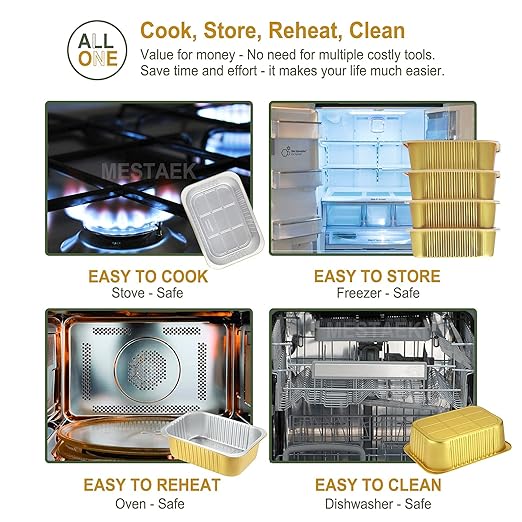 6" x 4" Heavy Duty Aluminum Foil Pans with Lids (5 Pack) | 2X Thicker Reusable Disposable Containers, 31oz Meal Prep Tins for Oven, Grill, Microwave, Freezer & Baking