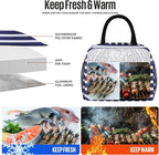 douyadady Lunch Bag Women/Men Lunch Box Women/Men (Dark blue+White Stripes)