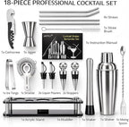 Cocktail Shaker Set, 18-Piece Bartender Kit with Acrylic Stand, 18/8 Stainless Steel Bar Set with Martini Shaker, Jigger, Muddler & Recipe Book for Home Bar