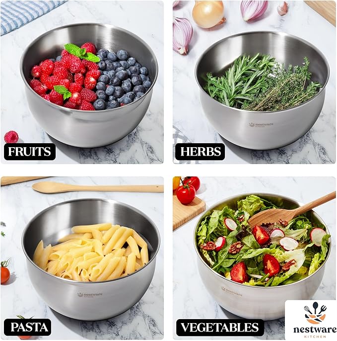Stainless Steel Salad Spinner, Lettuce, Vegetable & Fruit Dryer, 5L Capacity, Non-Slip Base (304 Stainless Steel - Black)