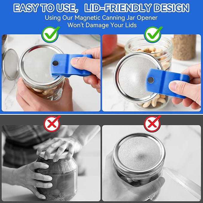 2 Pack Canning Jar Opener with Magnets, Mason Jar Opener For Canning Lids, Regular and Wide Mouth Lids, Powerful Magnet for Easy Refrigerator Storage, Releases Vacuum Seal– Patent Pending(Dark Blue)
