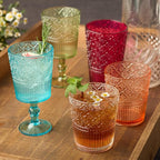 Victoria Ruby Set of 6 Premium Acrylic DOF Glass 16 oz – Unbreakable Drinkware with Elegant Embossed Design, Perfect for Indoor & Outdoor Use