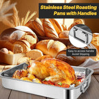 15.5" Stainless Steel Roasting Pans with Handles, Baking Pan for Oven with 2 Racks, Heavy Duty, Dishwasher Safe Rectangular Lasagna Pan with Handles for Turkey Chicken, Silver