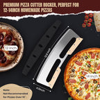 Pizza Cutter Rocker Blade with Wooden Handle, Premium 14inch Pizza Knife Rocker Cutter with Sharp Stainless Steel Blade and Protective Cover, Slicing Through Crust in One Single Rocking Motion