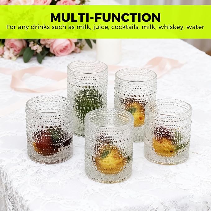 Hobnail Drinking Glasses Set of 12，Includes 12-ounce beer glasses and 10-ounce cocktail glasses.Kitchen Water Glass Cup,Bar Tumbler Glassware Set for Whiskey, Beer, Cocktail, Juice, Milk