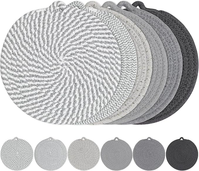 8" Trivets for Hot Dishes, 6 Pack Hot Pads for Kitchen Counter & Dining Table, Heat Resistant | Scratches | Stains Cotton Trivets for Hot Pots and Pans