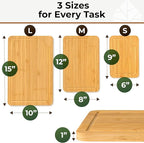 Set of 3 Bamboo Cutting Boards for Kitchen - Thick & Durable Wood Cutting Boards Set with Deep Juice Grooves & Build-in Handles, Large Surface, Easy to Clean – for Meat, Vegetables and Fruits