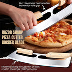 Pizza Cutter Rocker Blade with Wooden Handle, Premium 14inch Pizza Knife Rocker Cutter with Sharp Stainless Steel Blade and Protective Cover, Slicing Through Crust in One Single Rocking Motion