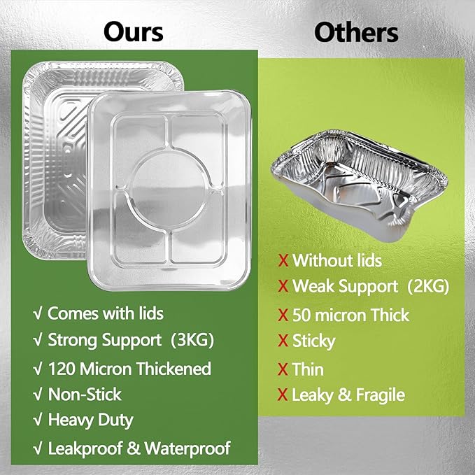 Thickened 20 Pack Heavy Duty Aluminum Pans with Lids, 9x13 Aluminum Foil Pans Disposable, Half Size Steam Table Foil Baking Tray for Cooking, Baking, Roasting & Chafing, Carton Packaging
